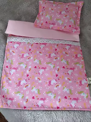 Pink Rainbow Dolls Pram Cot Blanket/pillow/mini Tote Bedding Set • £9