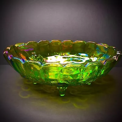 Vintage Indiana Glass Footed Oval Green & Cobalt Carnival Glass 12” Fruit Bowl • $29.99