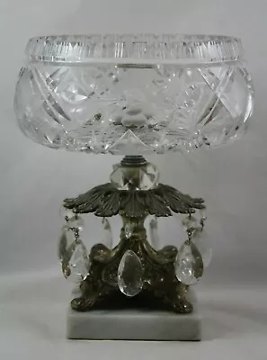 Vintage Pedestal Fruit Bowl Marble Base With Teardrop Prisms • $79.99