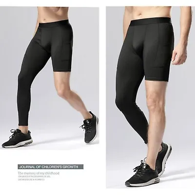 Men's Basketball Single Leg Tight Sports Pants 1/2 One Leg Compression Pants US • $13.59