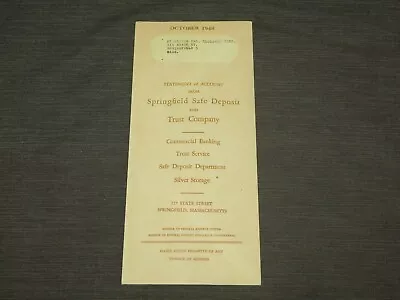 Vintage Bank 1948 Springfield Mass Safe Deposit  Trust Company Account Statement • $27.99