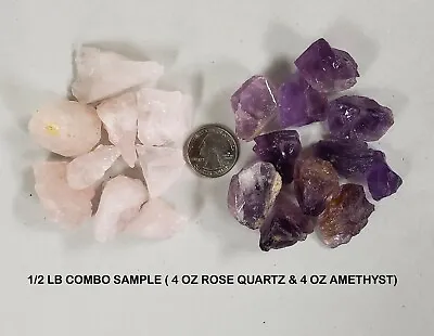 $11.50 • Buy AMETHYST & ROSE QUARTZ Crystal Combo Bulk Rough Healing Crystal Stones