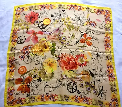 Marc Cain  Silk Scarf - Tropical Print Flowers Fruit Humming Birds • £15