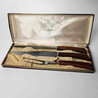 Vintage Voos Carving Cutlery Knife Set Meat Fork Sharpener W/ Case • $33.99