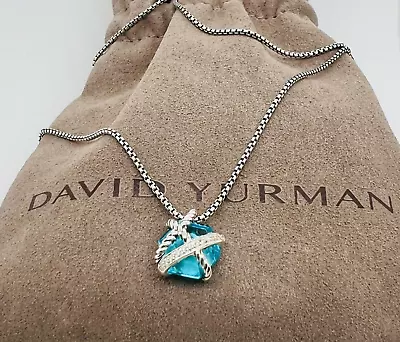 David Yurman Cable Wrap Blue Topaz & Diamonds .925 Sterling Silver Necklace • $349.99