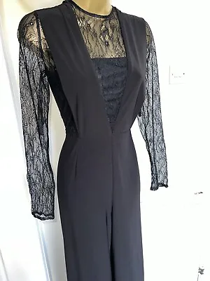 COAST Long 14 Smooth Evening Jumpsuit /Stretchy Patterned Mesh/Medium Wide Legs • £25