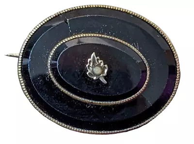 Antique Victorian 10k Gold Black Onyx & Seed Pearl Mourning Brooch 10.6 Grams Tw • $119