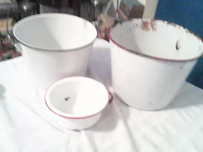 2 Old Enamel Metal Buckets Small Chamber Pot • $46.99