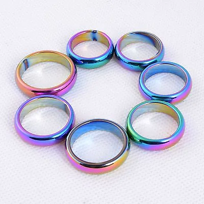 Non-magnetic Metallic Rainbow AB Color Coated Hematite Ring Size 6 To 12 • $2.35