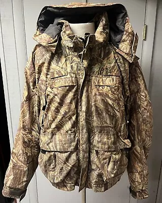Mens CABELA'S Mossy Oak Dry Plus 3 In 1 Hooded Camo Hunting Jacket Coat Size 2XL • $99.95