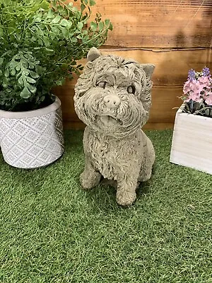 Stone Garden Detailed Sitting Terrier Westie Yorkie Dog Gift Statue Ornament • £28.30