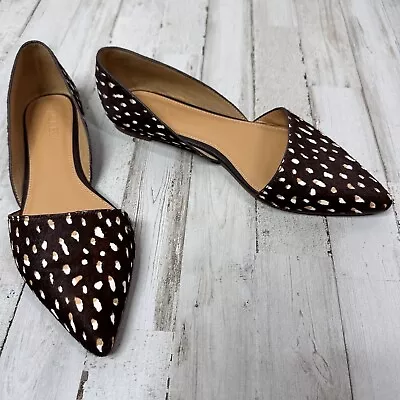 J Crew D’orsey Flats Brown Leather Calf Hair Giraffe Trendy Size 7.5 Casual Shoe • $29.04