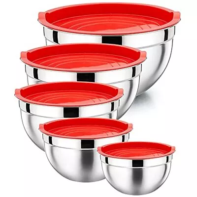 Mixing Bowl Set Of 5 Stainless Steel Metal Bowl With Airtight Lids • £29.81