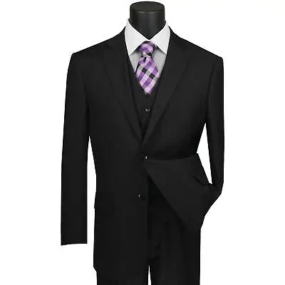 VINCI Men's Black Pinstripe 3 Piece 2 Button Classic Fit Suit - NEW • $140