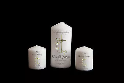 Personalised Wedding Unity Candle Set Cross Gift Keepsake Large • £17.49