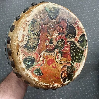 $75 • Buy Double Sided Chinese Leather Drum Dragon Bird Hand Painted C.1900s