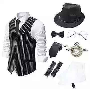  1920s Mens Gatsby Gangster Vest Great Gatsby Gangster Costume For Men Roaring  • $60.19
