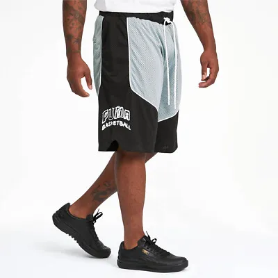 Puma Hoops Game Shorts Mens Black Athletic Casual Bottoms 598169-01 • $14.99