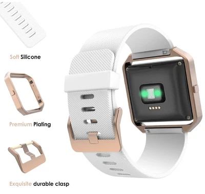 $46.83 • Buy For Fitbit Blaze Band Silicone Replacement White Strap W/ Rose Gold Frame Watch 