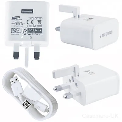 Samsung Galaxy Fast Charger Plug & USB Cable S6 S7 Note 4 S5 Adaptive -Genuine • £9.49