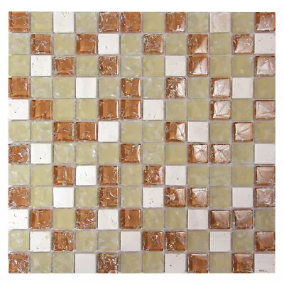 Glass Stone Tile Mosaic Electra Squares Kitchen Bathroom Wall Backsplash Tan • $30.25