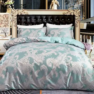 Luxury Jacquard Bedding Set Duvet Cover Blue Comfort A/B Pillowcase Quilt Cover • $208.51