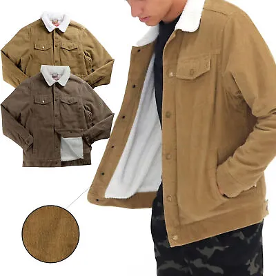 £17.99 • Buy Mens Jacket Corduroy Sherpa Fleece Lined Borg Collar Trucker Fur Warm Coat New