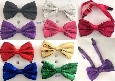 Colour Bow Tie Glitter Sparkly Sequin Dickie Dicky Dance Party Fancy Ties NEW • £3.89