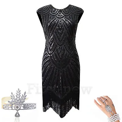 1920's Dress Flapper Vintage Great Gatsby Charleston Sequin Fringe Party Costume • $23.75