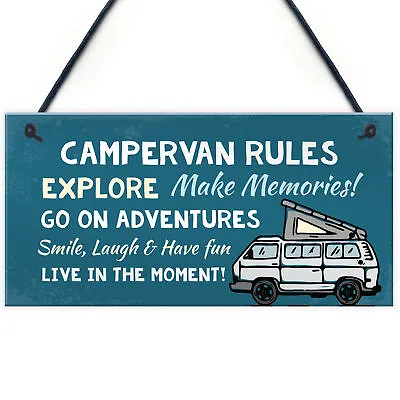 £3.99 • Buy Campervan Rules Sign Hanging Door Plaque Caravan Sign Holiday Gift For Him Her 