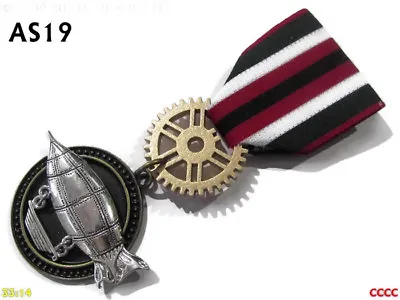 Steampunk Badge Brooch Pindrape Medal Flying Airship Zeppelin Red Green #AS19 • $11.37