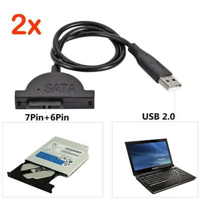 2x USB 2.0 To Mini SATA 7+6 13Pin Adapter Cable For Laptop CD/DVD ROM Drive • $12.78