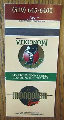 Mongolian Restaurant Matchbook Matchcover: Mongolian Grill (london Ontario) -e8 • $5.08