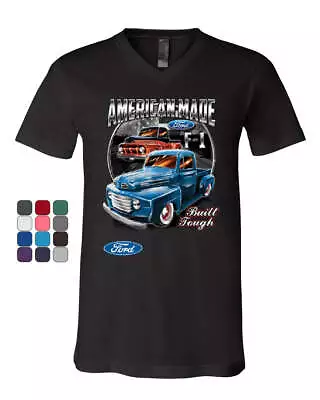 $19.96 • Buy Ford Pickup Trucks F1 V-Neck T-Shirt American Made Hot Rod Built Tough Tee