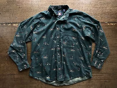 Vintage Salty Dog Gant Shirt Mens 1X Big Large Button Up All Over Duck Print • $14.99