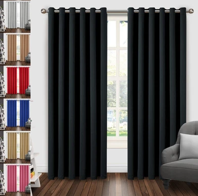 £7.99 • Buy Eyelet Blackout Curtains Thermal Ring Top Pair Ready Made Panel With 2 Tie Backs