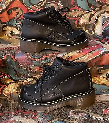 90s Dr Martens Ankle Boots Sz 7 Black Leather Oxford Daisy Docs 12278 Chunky VTG • $160