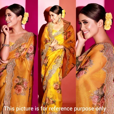 $69.29 • Buy Silk Women Yellow Ethnic Saree Indian Wedding Party Wear New Floral Sari Blouse
