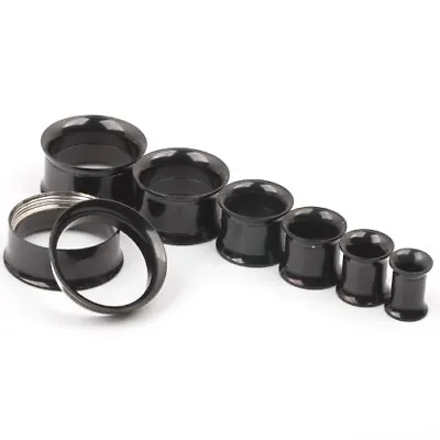 BLACK Steel Screw Ear Flesh Tunnels Piercing Stretchers Jewellery Flared TU60 • $7.30