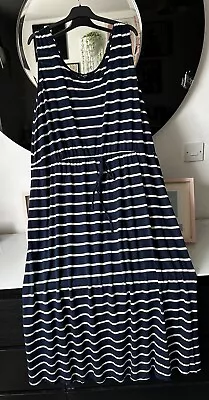 BNWOT Label Be Navy Striped Jersey Maxi Dress Plus Size 30/32 Beach • £14.99