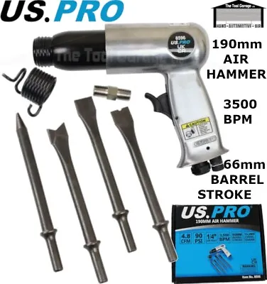 US PRO Tools 190mm Air Hammer Chisel Tool 3500bpm 66mm Barrel Stroke NEW 8596 • £19.73