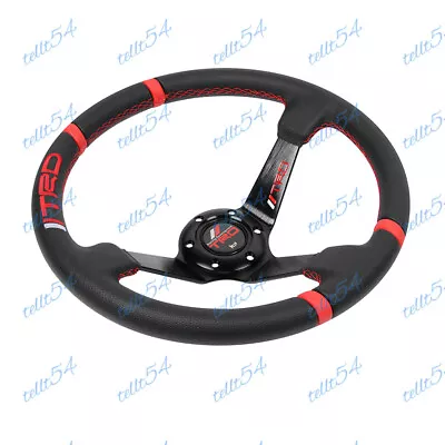 For 3.5  Deep Dish 13.5  TRD Racing Red Stitching Leather Sport Steering Wheel • $76.88