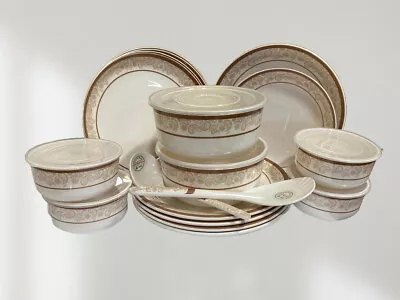 100% Melamine Dinner Tableware Set Plate Bowl Spoon Picnic Motorhome Golden Leaf • £17.99
