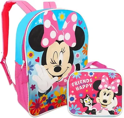 Disney Minnie Mouse 16  Large Backpack School Bag With Lunch Box • £20.89