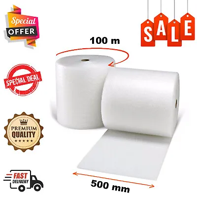 500MM X 100M SMALL BUBBLE WRAP CUSHIONING QUALITY BUBBLE 100 METERS LONG ROLL • £9.14