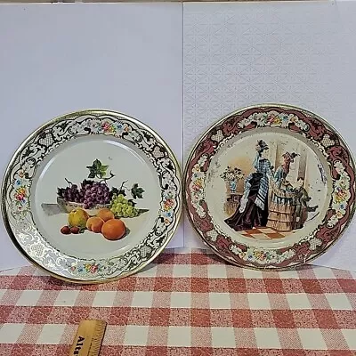 Pair Daher Decorated Ware Metal Plates Made In Holland - 8  Fruit And Godey • $10