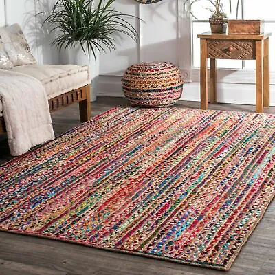 NuLOOM Braided Bohemian Natural Jute And Cotton Blend Area Rug In Multicolor • $89.69