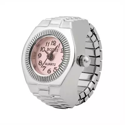 Women Unisex Finger Watch Creative Elastic Round Quartz Finger Ring Watches Pink • $25.98
