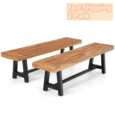 $249.99 • Buy Park Bench Set Of 2 Garden Patio Furniture Yard Deck Wood Seat Outdoor Chair NEW