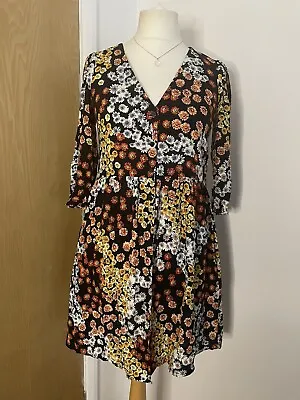 Warehouse Floral Ditsy Print Multi Tea Dress Side Pockets Summer Button Up Uk 6 • £24.99